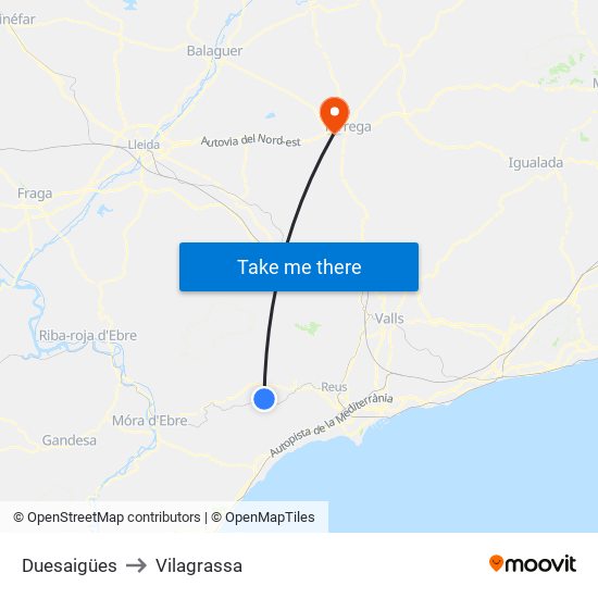 Duesaigües to Vilagrassa map