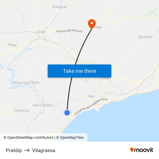 Pratdip to Vilagrassa map