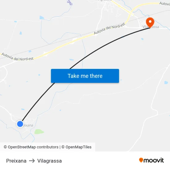 Preixana to Vilagrassa map