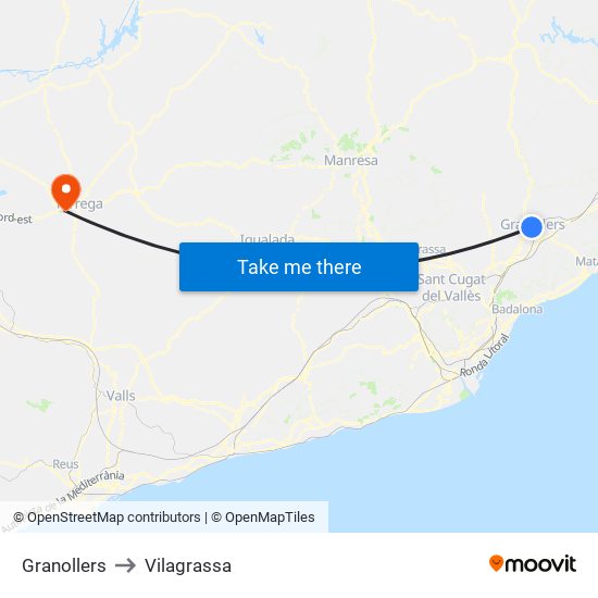 Granollers to Vilagrassa map