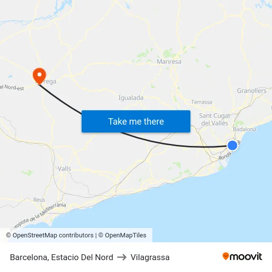 Barcelona, Estacio Del Nord to Vilagrassa map
