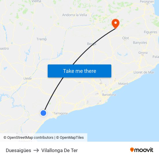 Duesaigües to Vilallonga De Ter map
