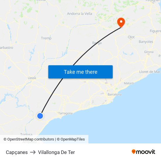 Capçanes to Vilallonga De Ter map