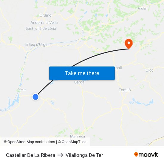 Castellar De La Ribera to Vilallonga De Ter map