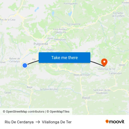 Riu De Cerdanya to Vilallonga De Ter map