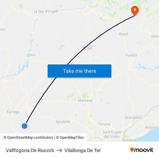 Vallfogona De Riucorb to Vilallonga De Ter map