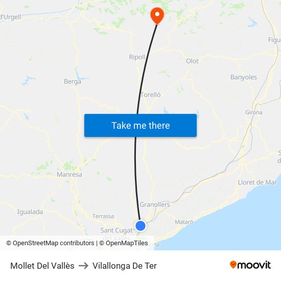 Mollet Del Vallès to Vilallonga De Ter map