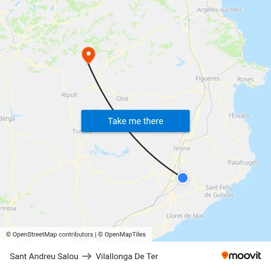 Sant Andreu Salou to Vilallonga De Ter map