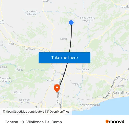 Conesa to Vilallonga Del Camp map