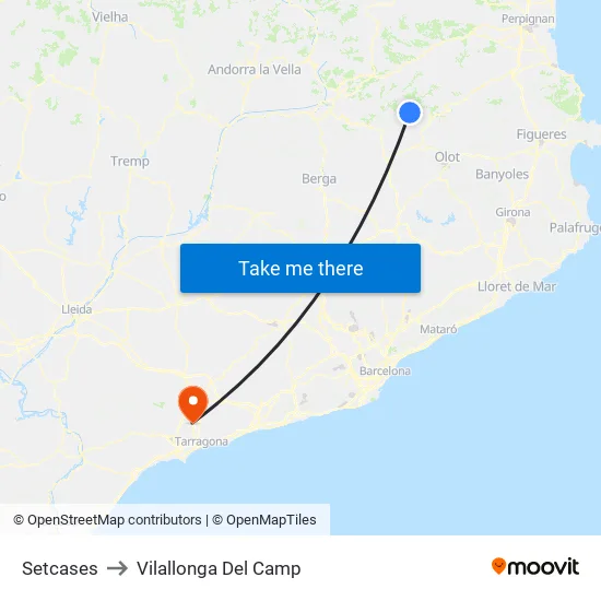 Setcases to Vilallonga Del Camp map