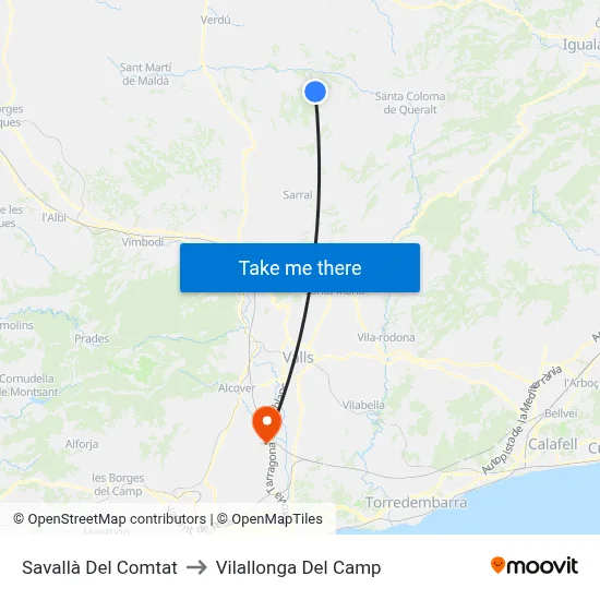 Savallà Del Comtat to Vilallonga Del Camp map