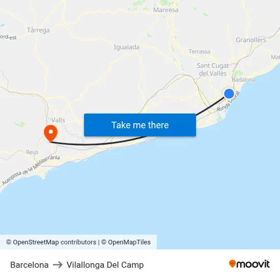 Barcelona to Vilallonga Del Camp map