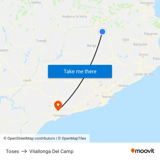 Toses to Vilallonga Del Camp map