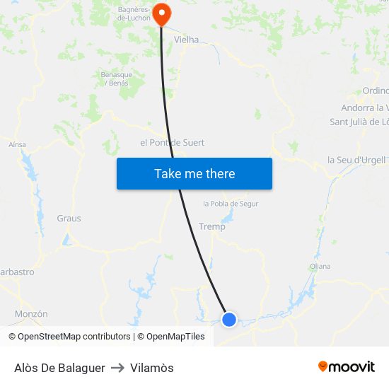 Alòs De Balaguer to Vilamòs map