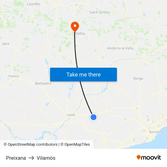 Preixana to Vilamòs map