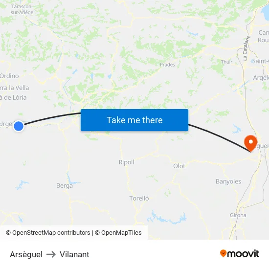 Arsèguel to Vilanant map