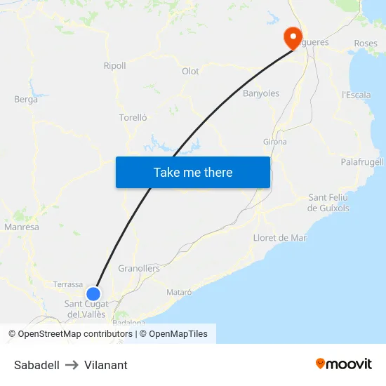 Sabadell to Vilanant map