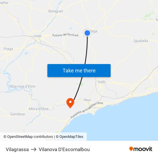 Vilagrassa to Vilanova D'Escornalbou map