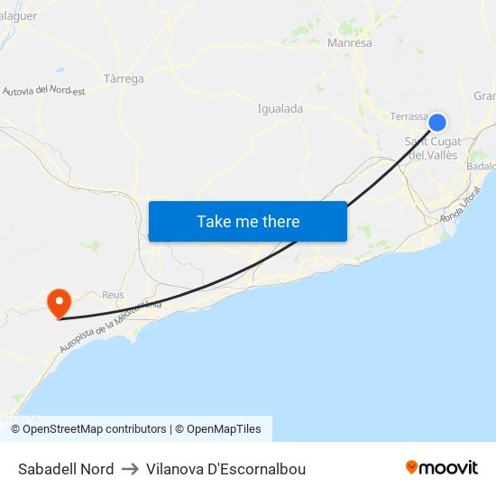 Sabadell Nord to Vilanova D'Escornalbou map