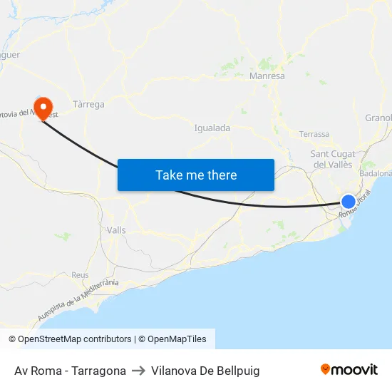 Av Roma - Tarragona to Vilanova De Bellpuig map