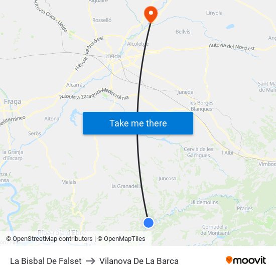 La Bisbal De Falset to Vilanova De La Barca map