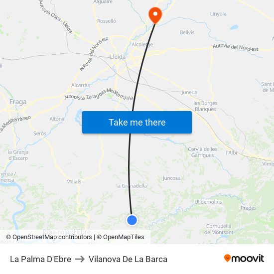La Palma D'Ebre to Vilanova De La Barca map