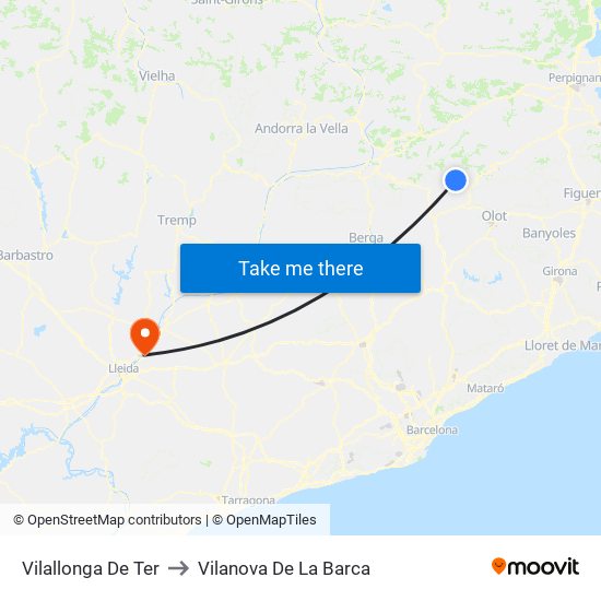 Vilallonga De Ter to Vilanova De La Barca map
