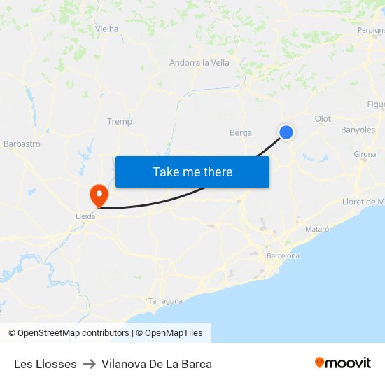 Les Llosses to Vilanova De La Barca map