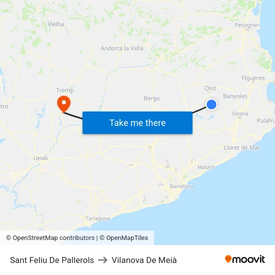 Sant Feliu De Pallerols to Vilanova De Meià map