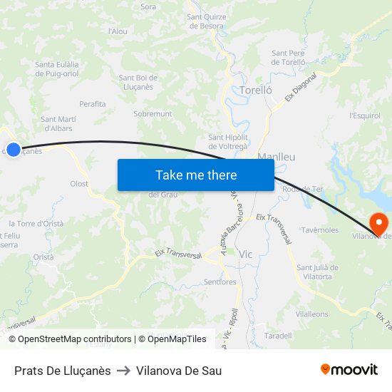 Prats De Lluçanès to Vilanova De Sau map