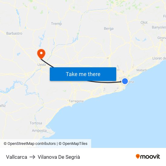 Vallcarca to Vilanova De Segrià map