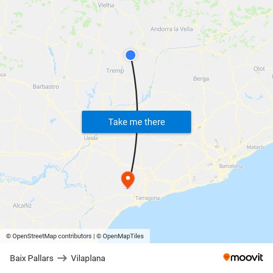 Baix Pallars to Vilaplana map