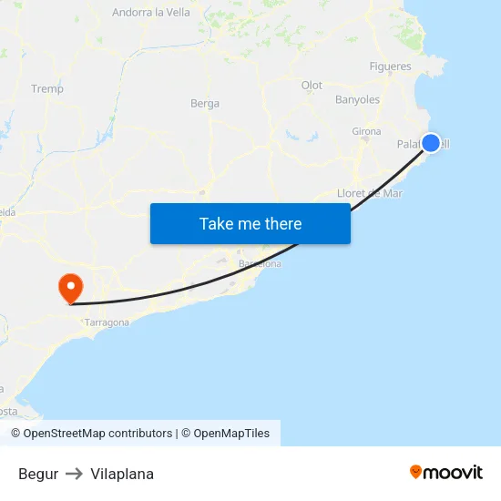 Begur to Vilaplana map