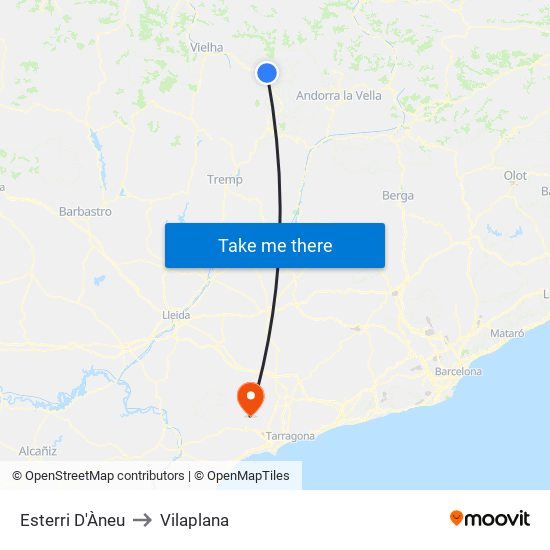 Esterri D'Àneu to Vilaplana map