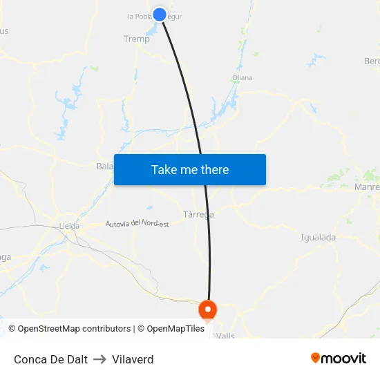 Conca De Dalt to Vilaverd map