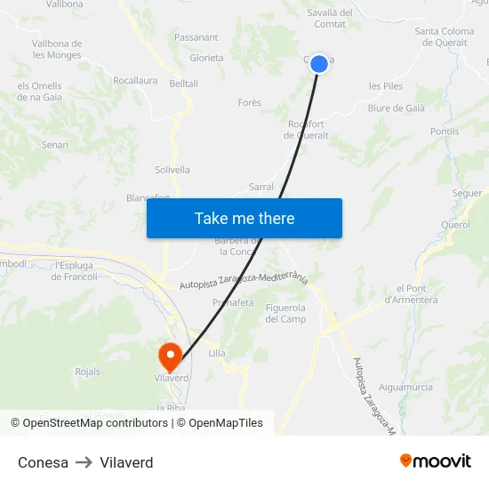 Conesa to Vilaverd map