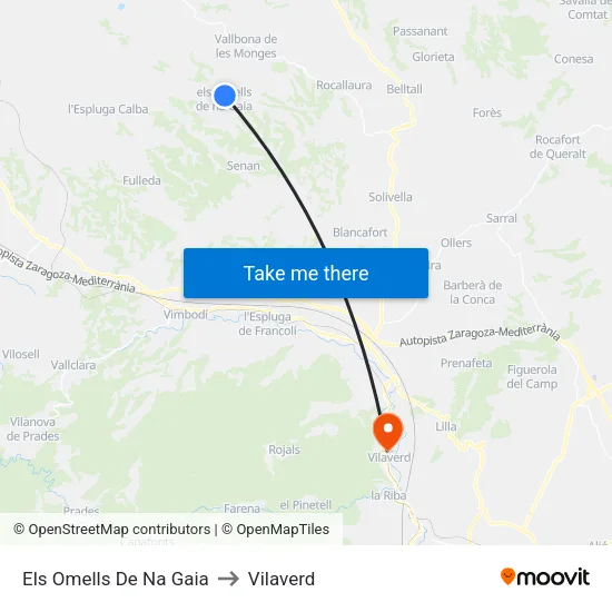 Els Omells De Na Gaia to Vilaverd map