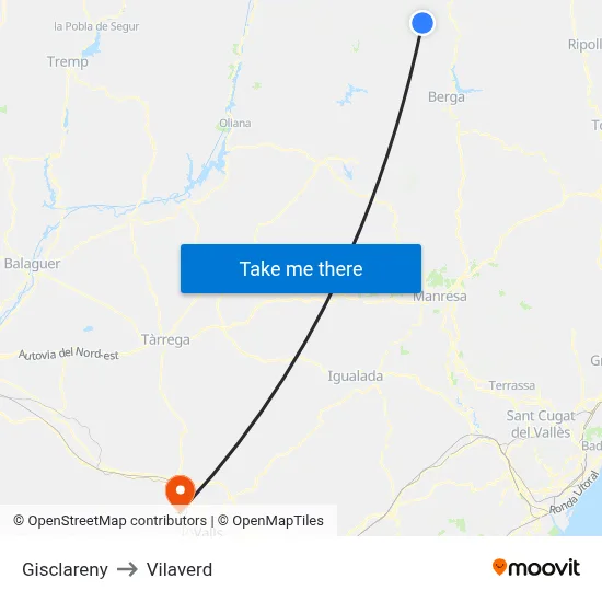 Gisclareny to Vilaverd map