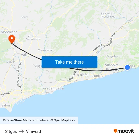 Sitges to Vilaverd map