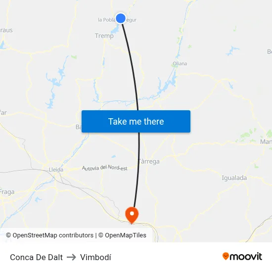 Conca De Dalt to Vimbodí map