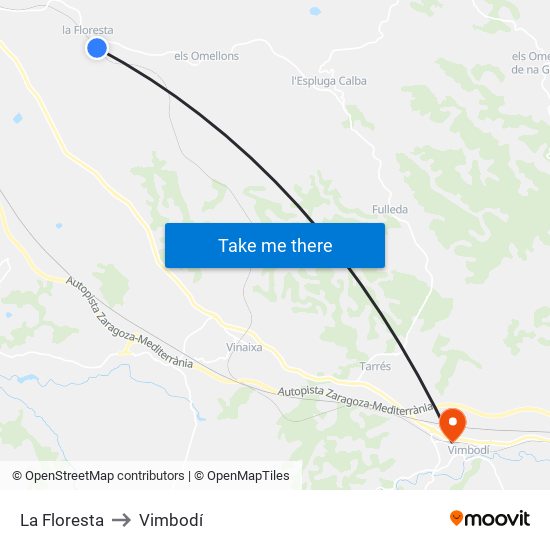 La Floresta to Vimbodí map