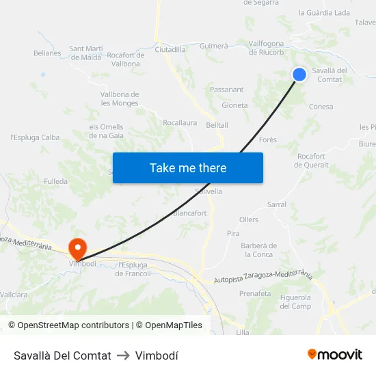 Savallà Del Comtat to Vimbodí map