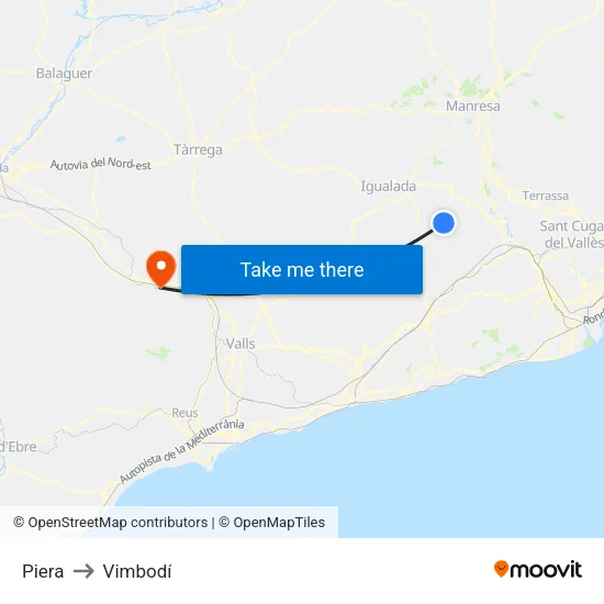 Piera to Vimbodí map