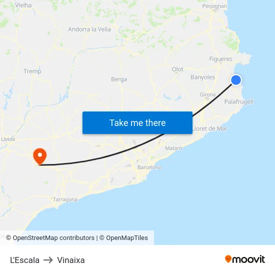 L'Escala to Vinaixa map