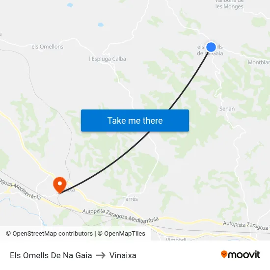 Els Omells De Na Gaia to Vinaixa map