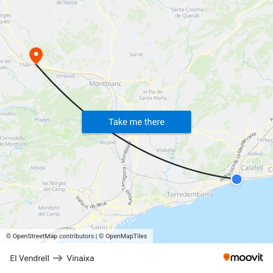 El Vendrell to Vinaixa map