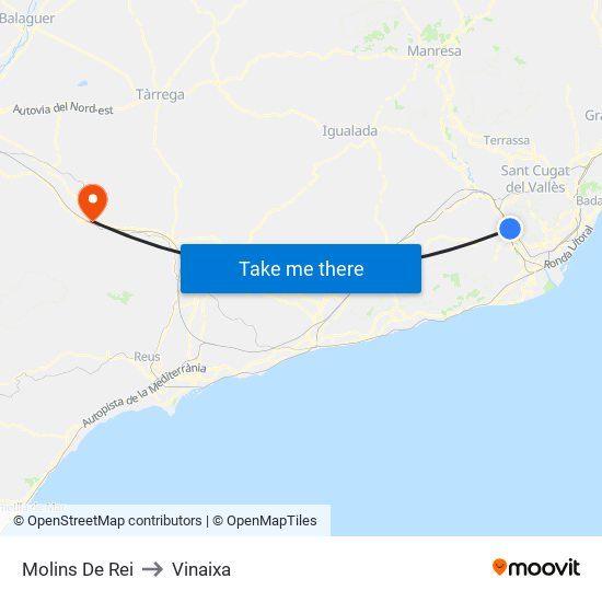 Molins De Rei to Vinaixa map