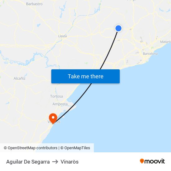 Aguilar De Segarra to Vinaròs map