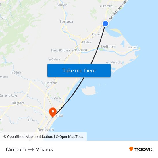 L'Ampolla to Vinaròs map