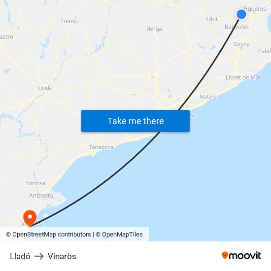 Lladó to Vinaròs map